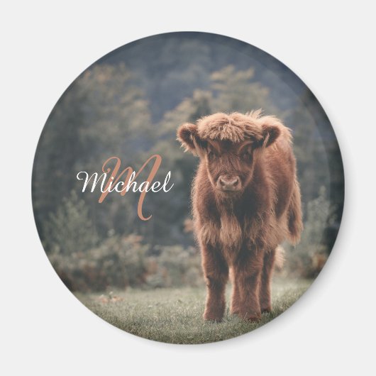 Highland koe kalf herfstgras monogram initiaal magneet (Voorkant)