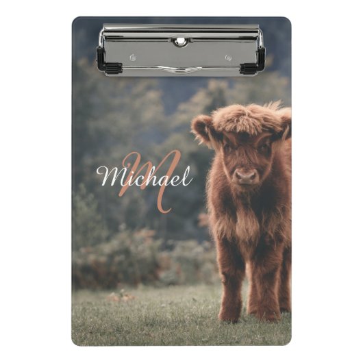 Highland koe kalf herfstgras monogram initiaal mini klembord (Voorkant)