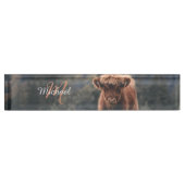 Highland koe kalf herfstgras monogram initiaal naambordje (Voorkant)