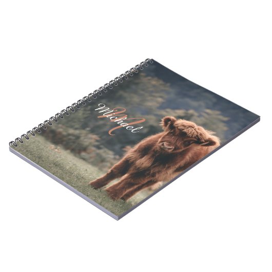 Highland koe kalf herfstgras monogram initiaal notitieboek (Linkerzijde)