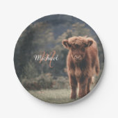 Highland koe kalf herfstgras monogram initiaal papieren bordje (Voorkant)