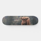Highland koe kalf herfstgras monogram initiaal persoonlijk skateboard (Horizontaal)