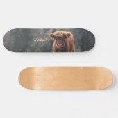 Highland koe kalf herfstgras monogram initiaal persoonlijk skateboard (Horizontaal)