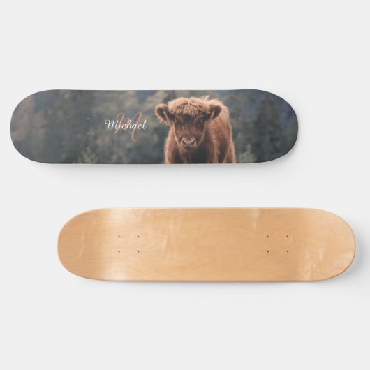 Highland koe kalf herfstgras monogram initiaal persoonlijk skateboard (Horizontaal)