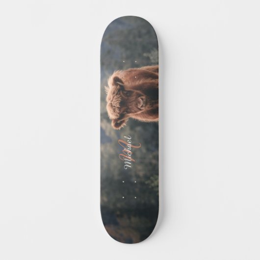 Highland koe kalf herfstgras monogram initiaal persoonlijk skateboard (Voorkant)