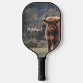 Highland koe kalf herfstgras monogram initiaal pickleball paddle (Voorkant)
