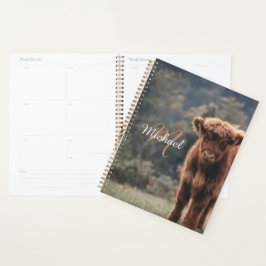 Highland koe kalf herfstgras monogram initiaal planner