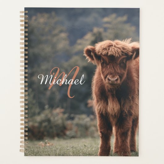 Highland koe kalf herfstgras monogram initiaal planner (Voorkant)
