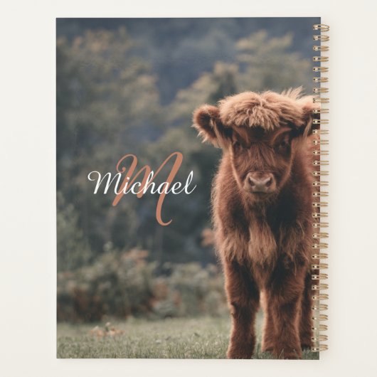 Highland koe kalf herfstgras monogram initiaal planner (Achterkant)