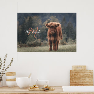 Highland koe kalf herfstgras monogram initiaal poster