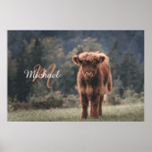 Highland koe kalf herfstgras monogram initiaal poster (Voorkant)