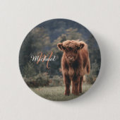Highland koe kalf herfstgras monogram initiaal ronde button 5,7 cm (Voorkant)