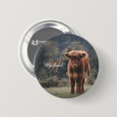 Highland koe kalf herfstgras monogram initiaal ronde button 5,7 cm (Voorkant /achterkant)