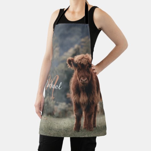 Highland koe kalf herfstgras monogram initiaal schort (Insitu)