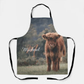 Highland koe kalf herfstgras monogram initiaal schort (Voorkant)