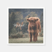 Highland koe kalf herfstgras monogram initiaal servet (Voorkant)