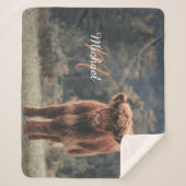 Highland koe kalf herfstgras monogram initiaal sherpa deken (Voorkant)