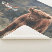 Highland koe kalf herfstgras monogram initiaal sherpa deken (3/4)