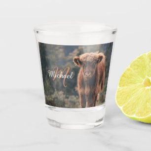 Highland koe kalf herfstgras monogram initiaal shot glas