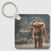 Highland koe kalf herfstgras monogram initiaal sleutelhanger (Voorkant)