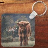 Highland koe kalf herfstgras monogram initiaal sleutelhanger (Achterkant)