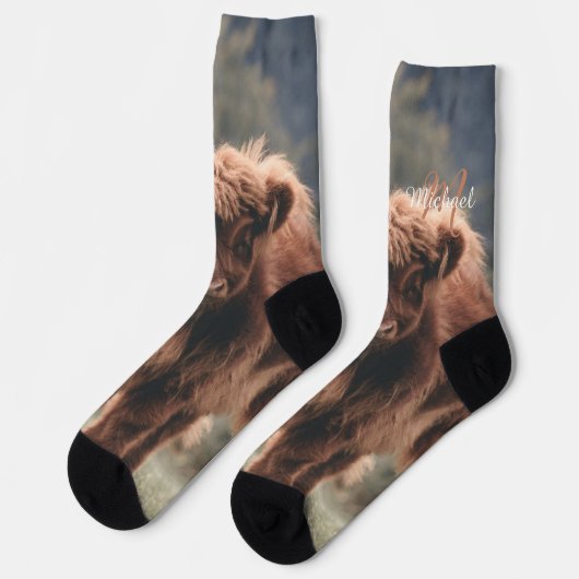 Highland koe kalf herfstgras monogram initiaal sokken (Links)