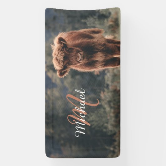 Highland koe kalf herfstgras monogram initiaal spandoek (Verticaal)