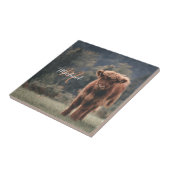 Highland koe kalf herfstgras monogram initiaal tegeltje (Zijkant)