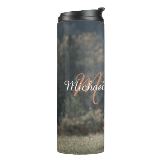 Highland koe kalf herfstgras monogram initiaal thermosbeker (Gedraaid links)