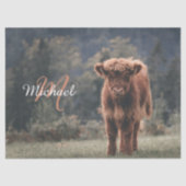 Highland koe kalf herfstgras monogram initiaal tissuepapier (Voorkant)