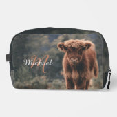 Highland koe kalf herfstgras monogram initiaal toilettasje (Voorkant)