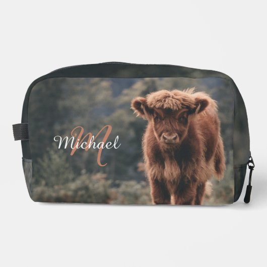 Highland koe kalf herfstgras monogram initiaal toilettasje (Voorkant)
