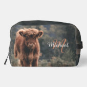 Highland koe kalf herfstgras monogram initiaal toilettasje (Achterkant)