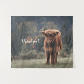 Highland koe kalf herfstgras monogram initiaal wandkleed (Voorkant (horizontaal))