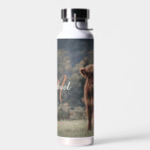 Highland koe kalf herfstgras monogram initiaal waterfles (Links)