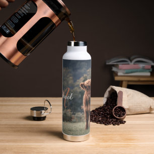 Highland koe kalf herfstgras monogram initiaal waterfles