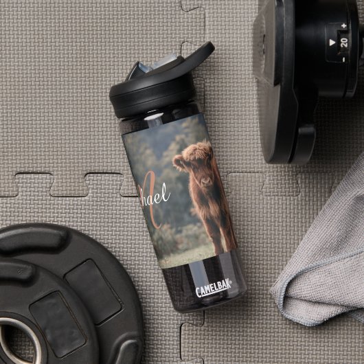 Highland koe kalf herfstgras monogram initiaal waterfles (Gym)