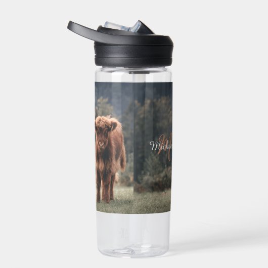 Highland koe kalf herfstgras monogram initiaal waterfles (Rechts)