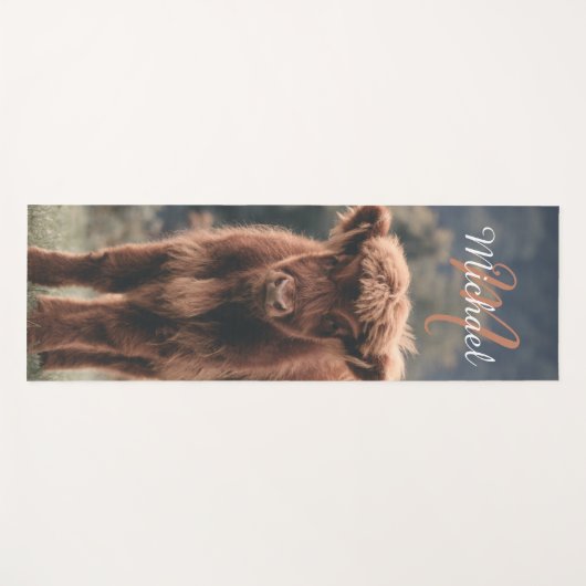 Highland koe kalf herfstgras monogram initiaal yogamat (Voorkant (horizontaal))