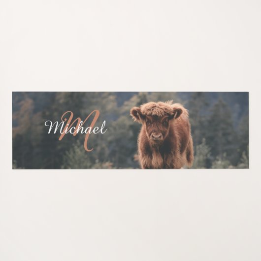Highland koe kalf herfstgras monogram initiaal yogamat (Achterkant (horizontaal))