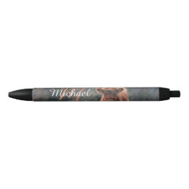 Highland koe kalf herfstgras monogram initiaal zwarte inkt pen
