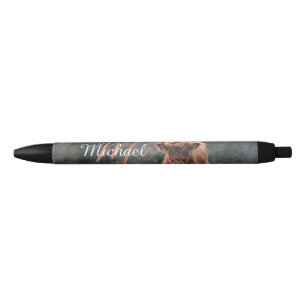 Highland koe kalf herfstgras monogram initiaal zwarte inkt pen