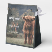 Highland koe kalf monogram eerste verjaardagsfeest bedankdoosjes (Achterkant)