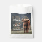 Highland koe kalf monogram eerste verjaardagsfeest bedankzakje (Voorkant)