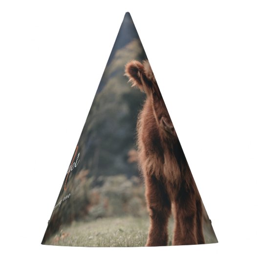 Highland koe kalf monogram eerste verjaardagsfeest feesthoedjes (Voorkant)