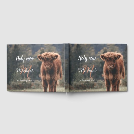 Highland koe kalf monogram eerste verjaardagsfeest gastenboek (Volledig)