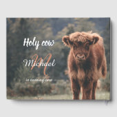 Highland koe kalf monogram eerste verjaardagsfeest gastenboek (Achterkant)