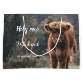 Highland koe kalf monogram eerste verjaardagsfeest groot cadeauzakje (Voorkant)
