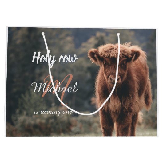 Highland koe kalf monogram eerste verjaardagsfeest groot cadeauzakje (Achterkant)