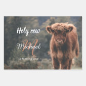 Highland koe kalf monogram eerste verjaardagsfeest inpakpapier vel (Voorkant 2)